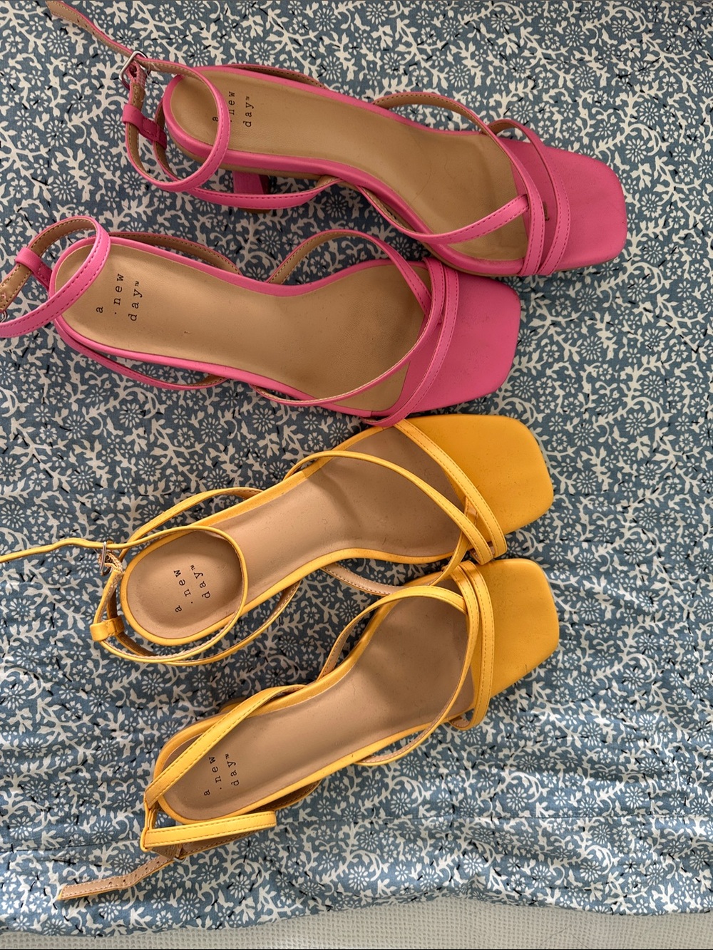 a new day Strappy Square-Toe Heels in Pink and Yellow